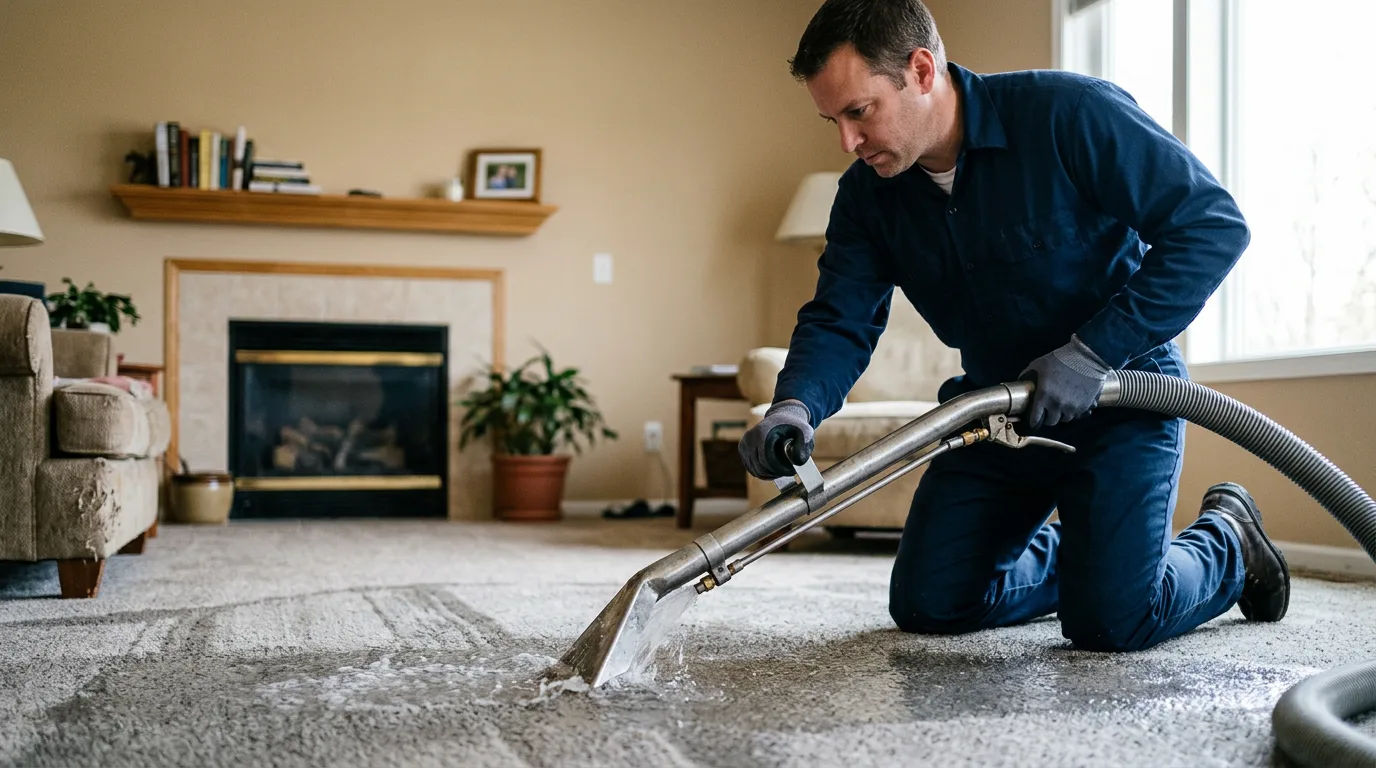 Water damage restoration technician working near Earth City, MO